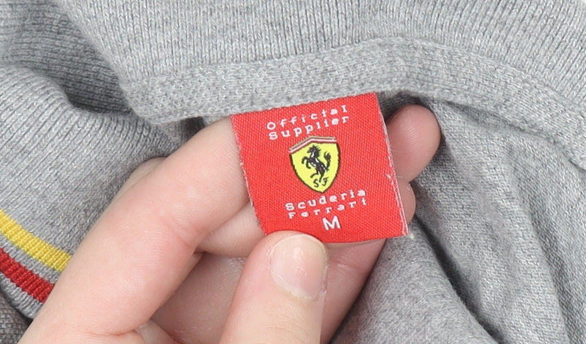 Ferrari Men’s Grey Polo Shirt M Short Sleeve Cotton Logo Racing