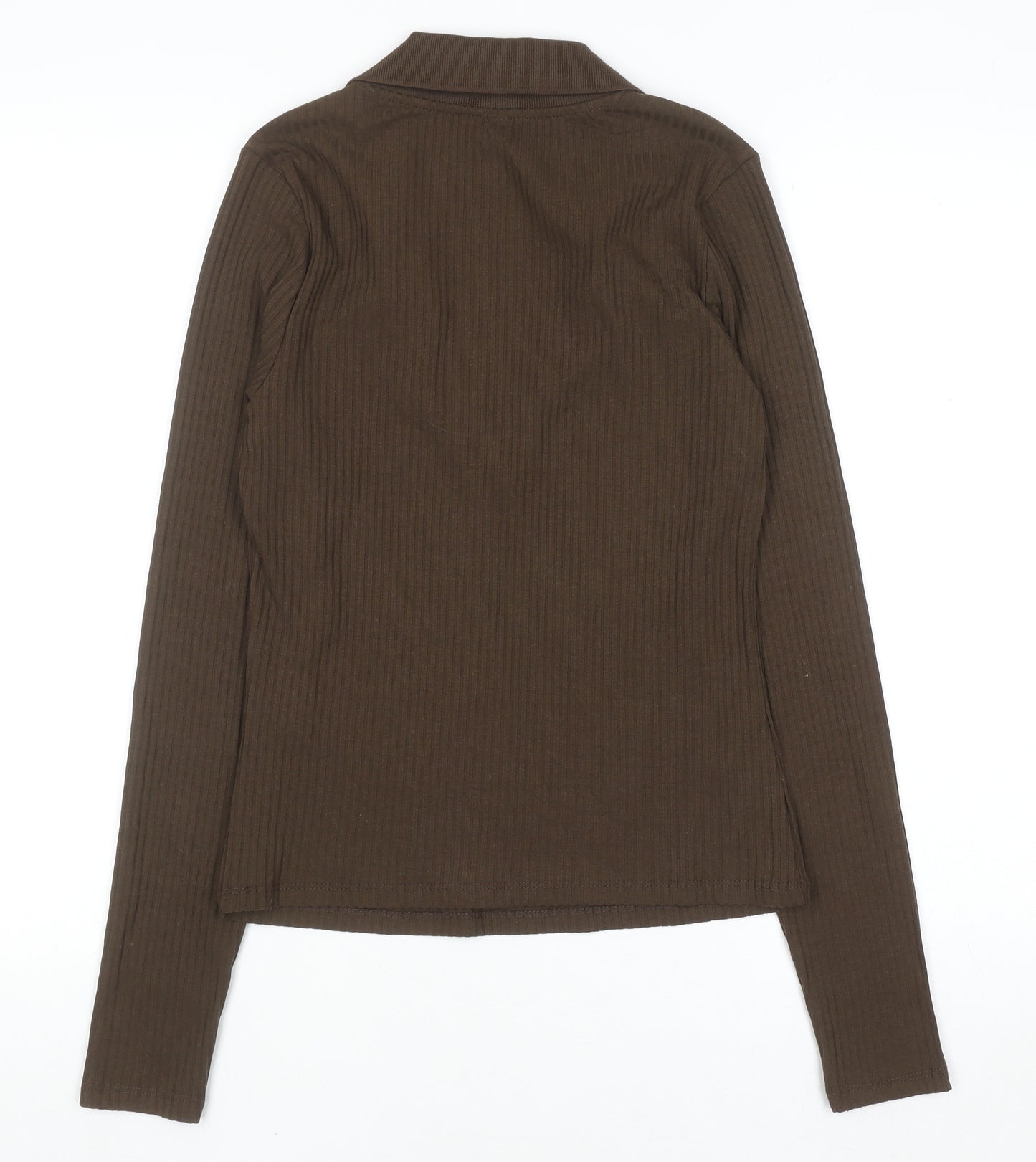 H&M Divided Women’s Brown Ribbed Collared Long Sleeve Top Size L
