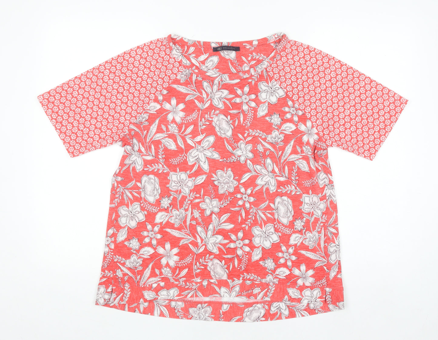 Marks and Spencer Women's Red Floral Raglan T-Shirt Size 14