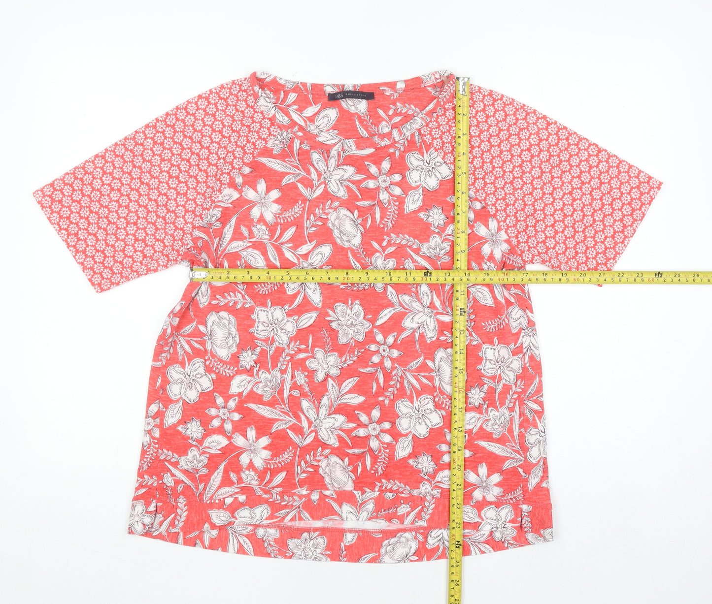 Marks and Spencer Women's Red Floral Raglan T-Shirt Size 14