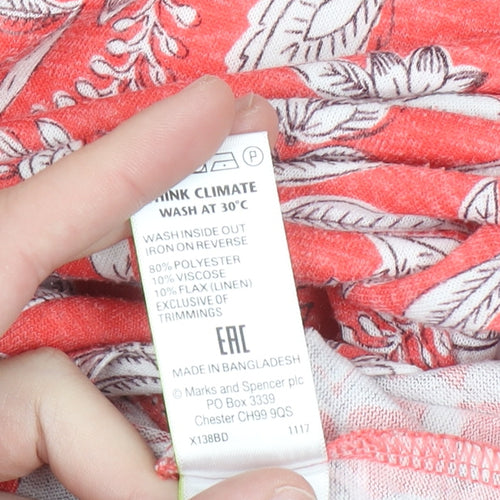 Marks and Spencer Women's Red Floral Raglan T-Shirt Size 14