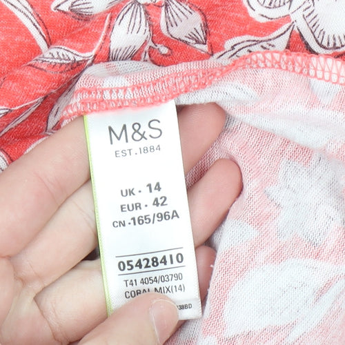 Marks and Spencer Women's Red Floral Raglan T-Shirt Size 14