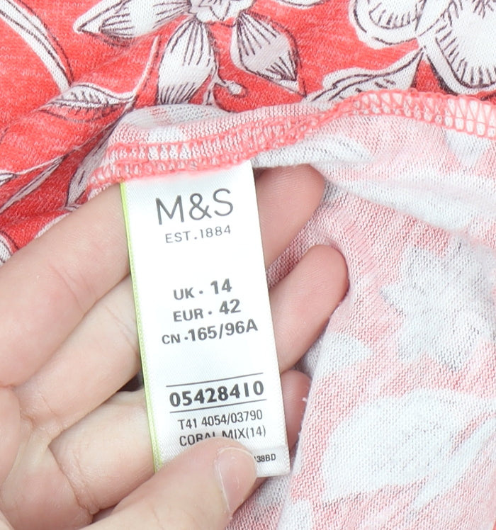 Marks and Spencer Women's Red Floral Raglan T-Shirt Size 14
