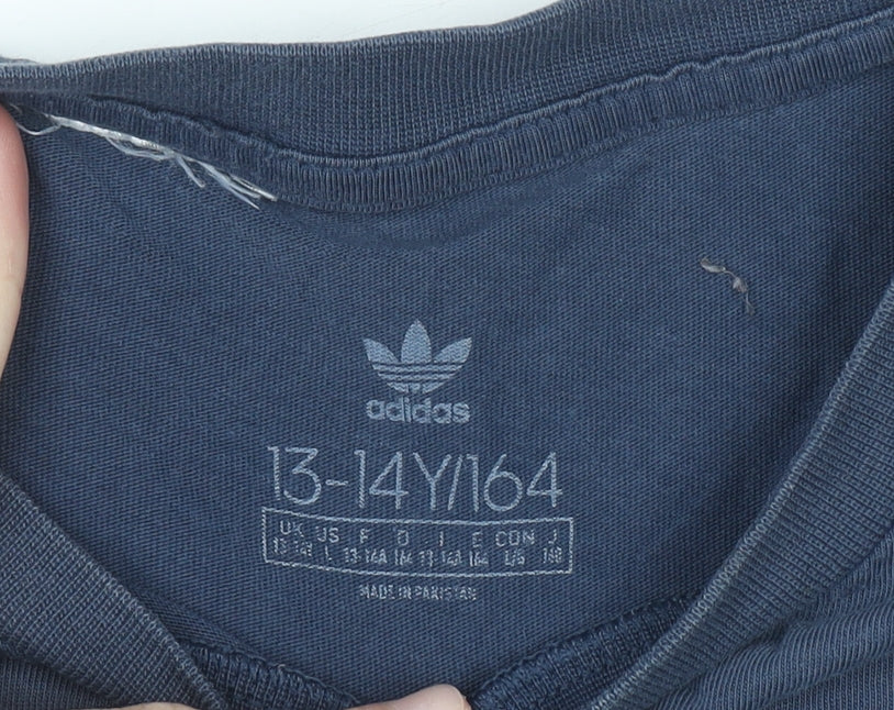 Adidas Boys Navy Blue Graphic Short Sleeve Crew Neck T-Shirt 13-14 Years