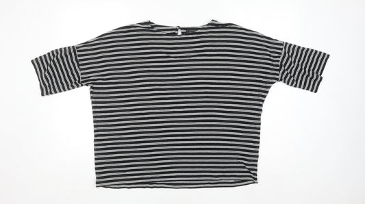 Marks and Spencer Women Black Striped Jersey T-Shirt Size 16