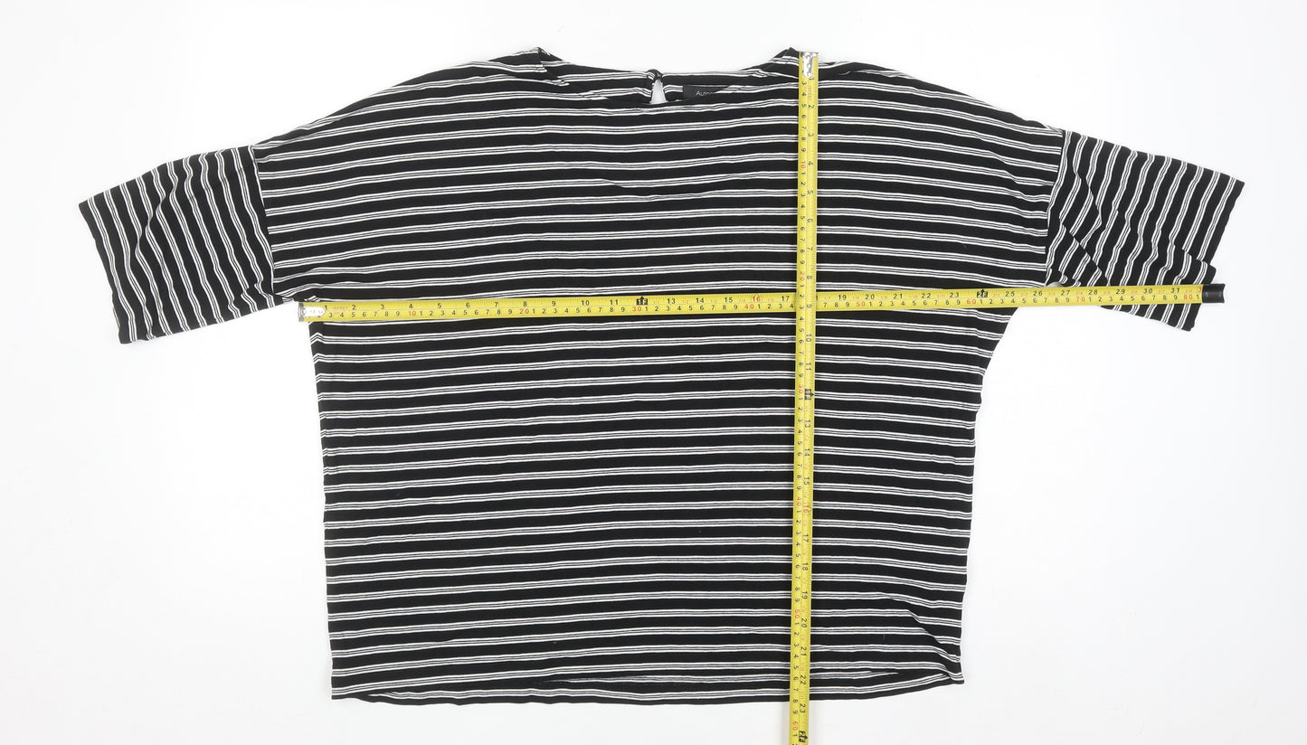 Marks and Spencer Women Black Striped Jersey T-Shirt Size 16