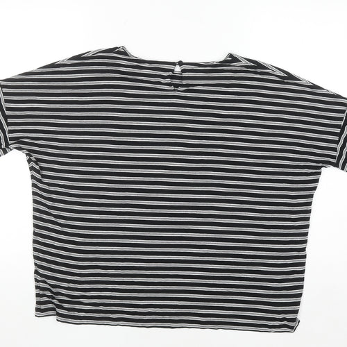 Marks and Spencer Women Black Striped Jersey T-Shirt Size 16