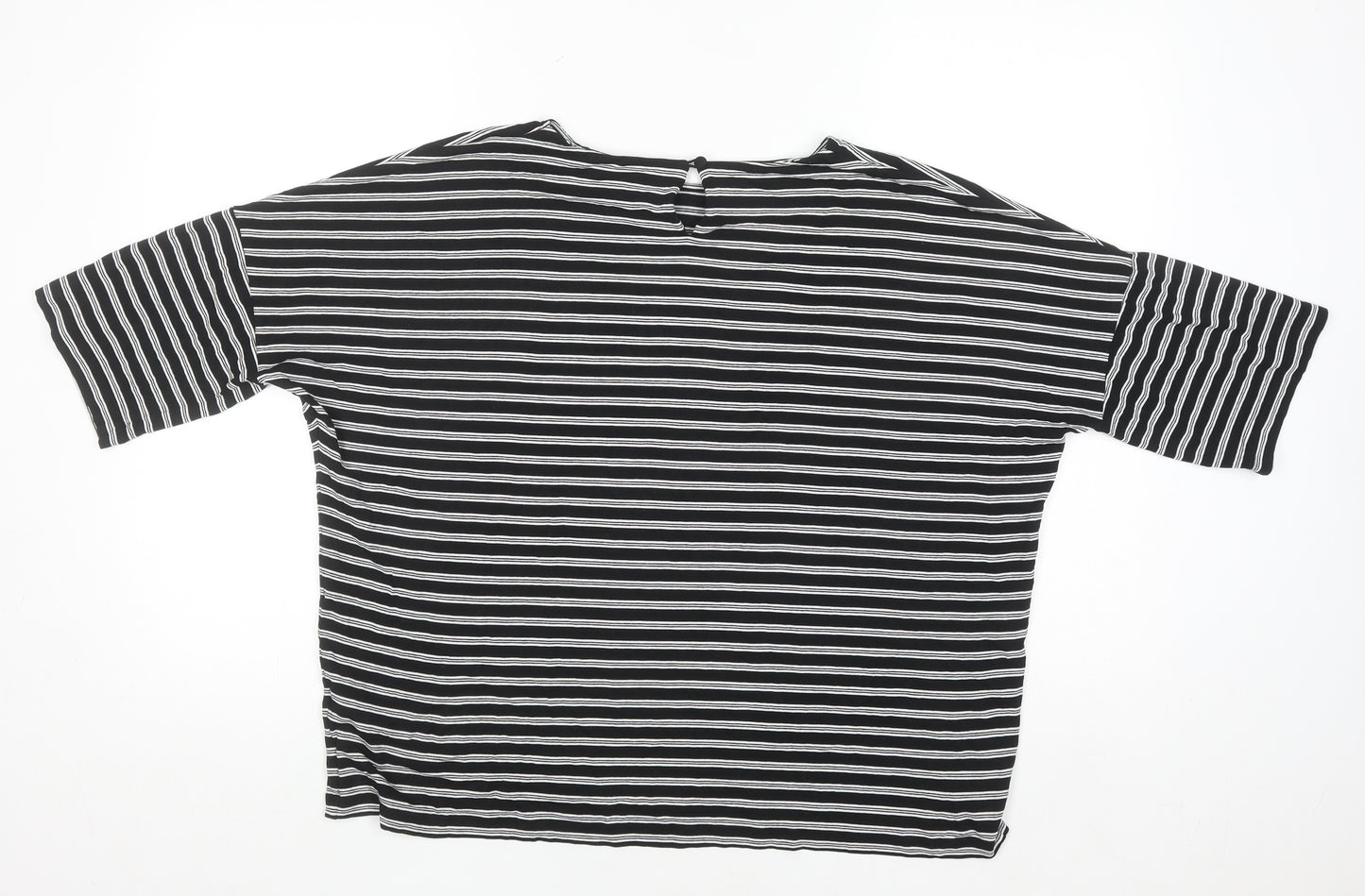 Marks and Spencer Women Black Striped Jersey T-Shirt Size 16