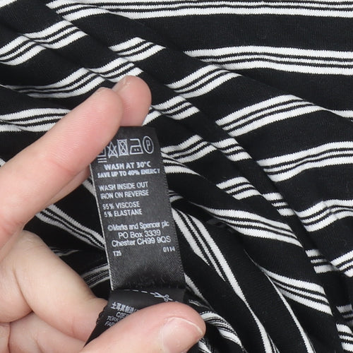 Marks and Spencer Women Black Striped Jersey T-Shirt Size 16