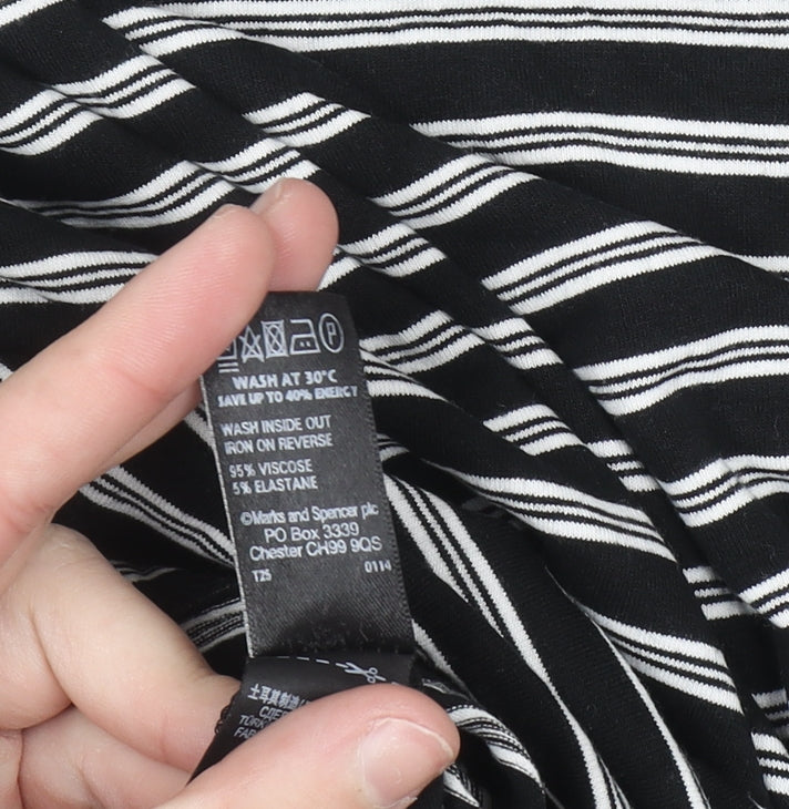 Marks and Spencer Women Black Striped Jersey T-Shirt Size 16