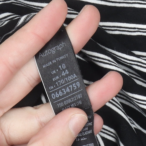 Marks and Spencer Women Black Striped Jersey T-Shirt Size 16