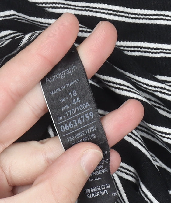 Marks and Spencer Women Black Striped Jersey T-Shirt Size 16