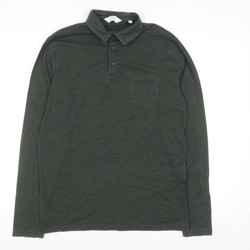 Next Men's Green Regular Fit Long Sleeve Cotton Polo Shirt M