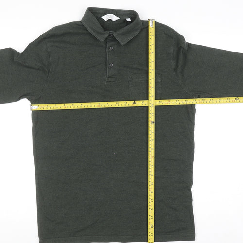 Next Men's Green Regular Fit Long Sleeve Cotton Polo Shirt M