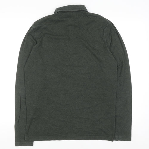 Next Men's Green Regular Fit Long Sleeve Cotton Polo Shirt M