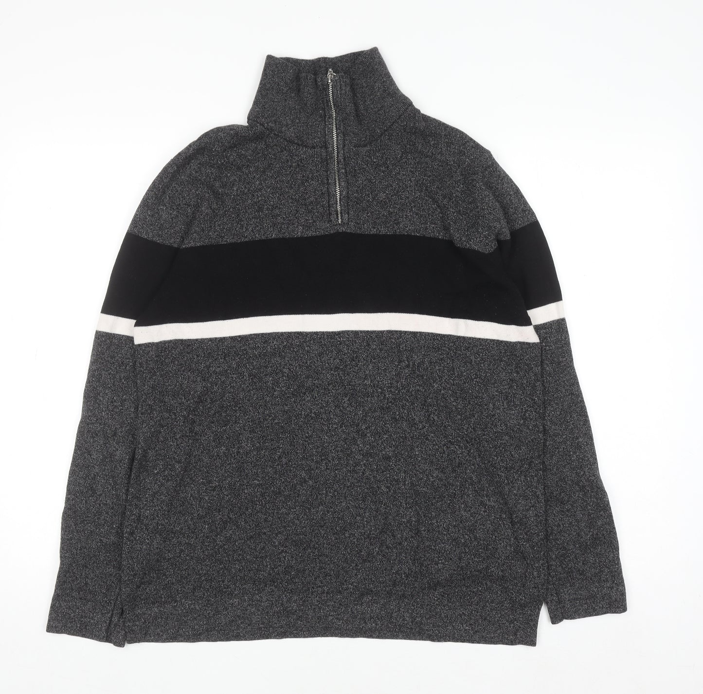 H&M Men's Grey Half Zip Knit Sweatshirt Size M Regular Fit