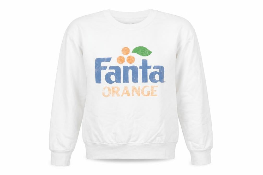 Front view of Fanta White XS Women's Graphic Crew Neck Pullover Sweatshirt