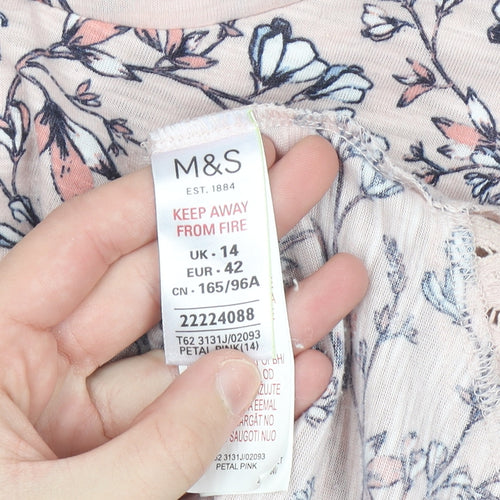 Marks and Spencer Per Una Women's Pink Floral Short Sleeve Blouse UK 14