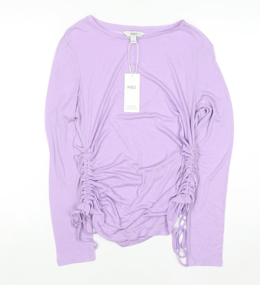 Marks and Spencer Womens Purple Long Sleeve Ruched Jersey T-Shirt Size 12