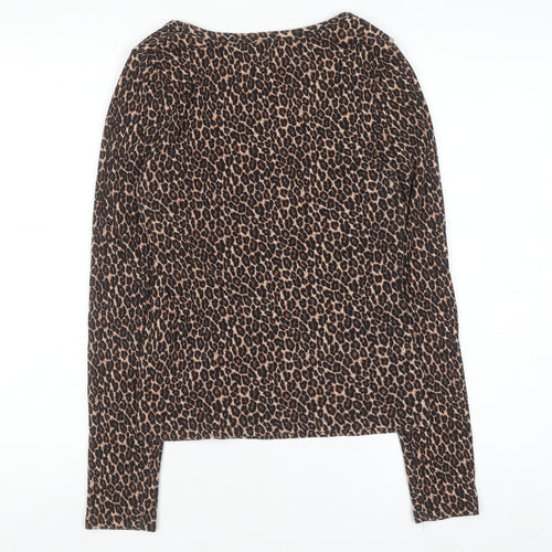 New Look Women Brown Leopard Print Long Sleeve Scoop Neck Top Size 14
