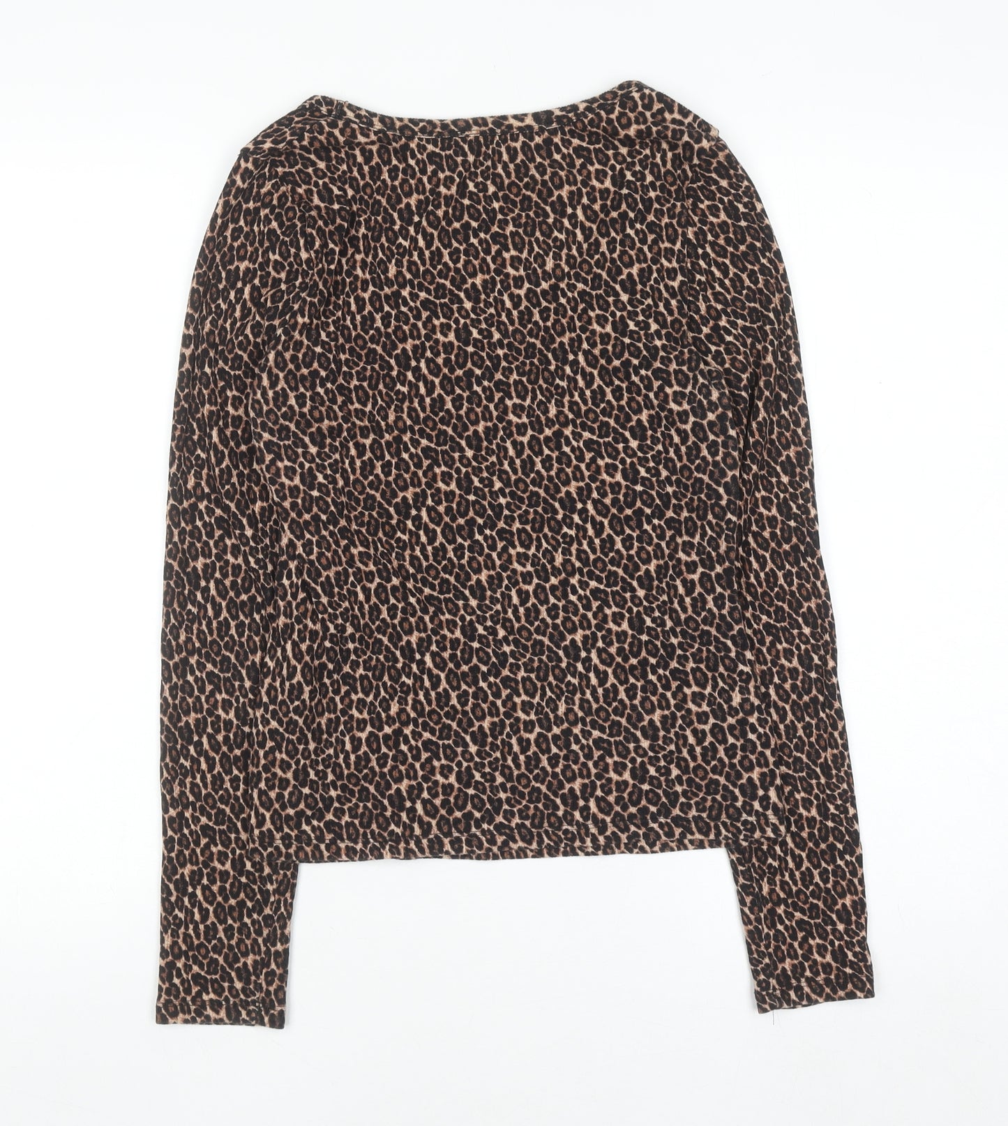 New Look Women Brown Leopard Print Long Sleeve Scoop Neck Top Size 14