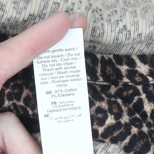 New Look Women Brown Leopard Print Long Sleeve Scoop Neck Top Size 14