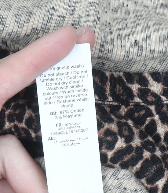 New Look Women Brown Leopard Print Long Sleeve Scoop Neck Top Size 14