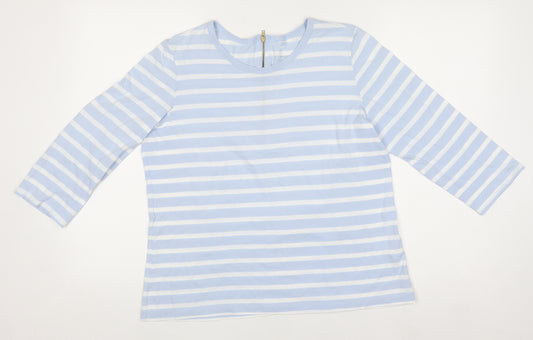 John Lewis Women Blue White Striped Cotton Crew Neck Top Size 14
