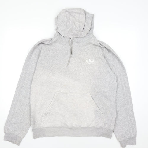 Adidas Men's Grey Pullover Hoodie Medium Logo Fleece Sweatshirt