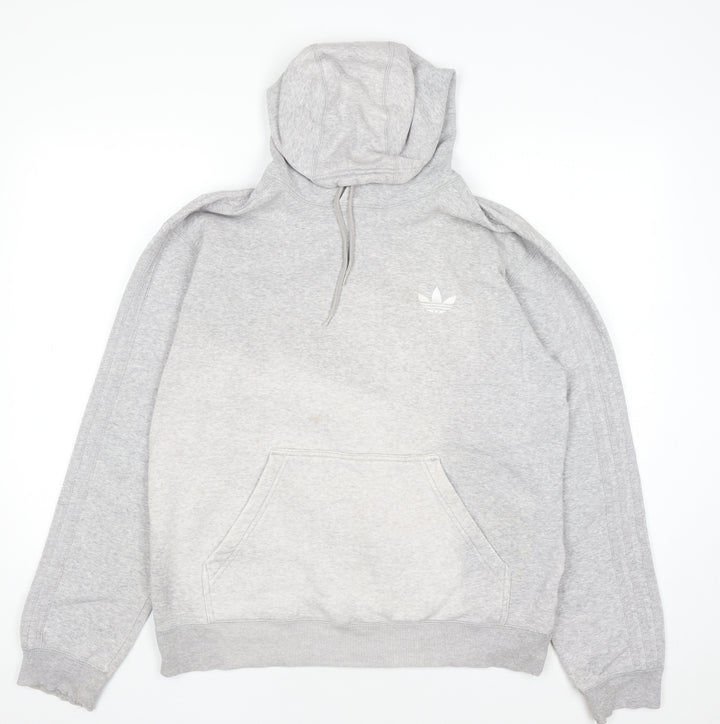 Adidas Men's Grey Pullover Hoodie Medium Logo Fleece Sweatshirt