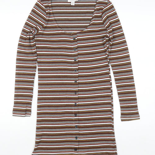 Topshop Women’s Multicoloured Striped Bodycon Dress UK 10 Long Sleeve