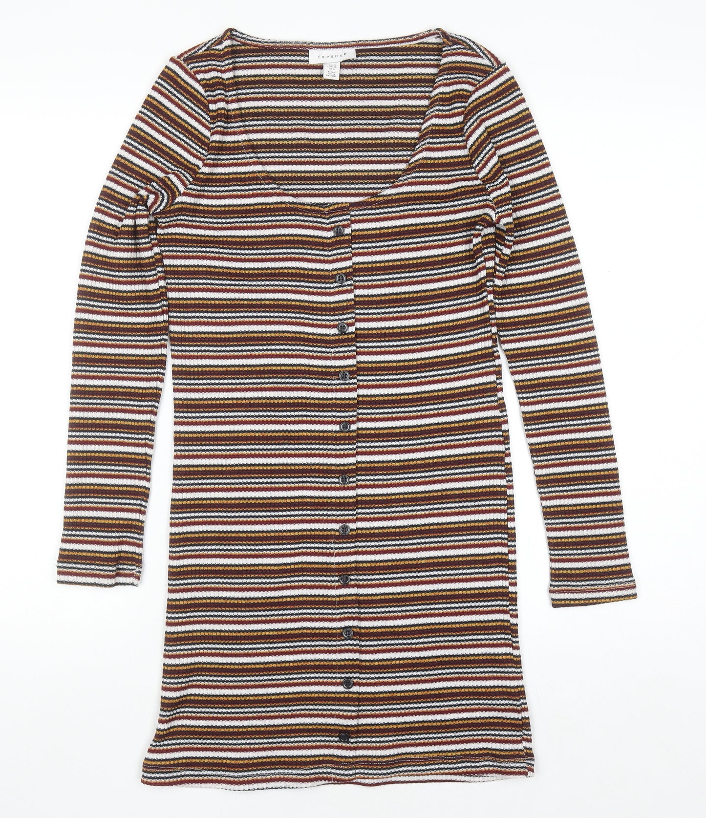 Topshop Women’s Multicoloured Striped Bodycon Dress UK 10 Long Sleeve