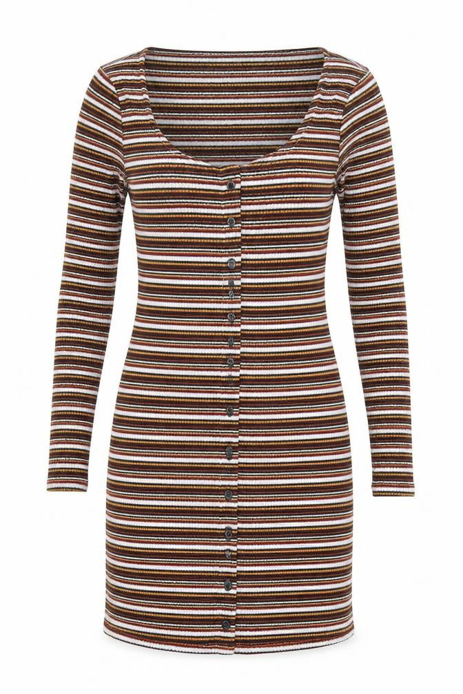 Topshop Women’s Multicoloured Striped Bodycon Dress UK 10 Long Sleeve