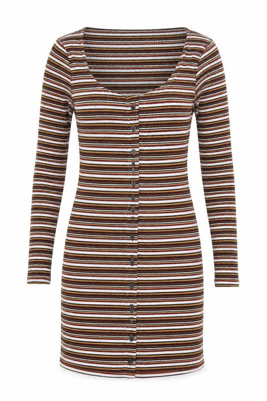 Front view of Topshop Women’s Multicoloured Striped Bodycon Dress UK 10 Long Sleeve