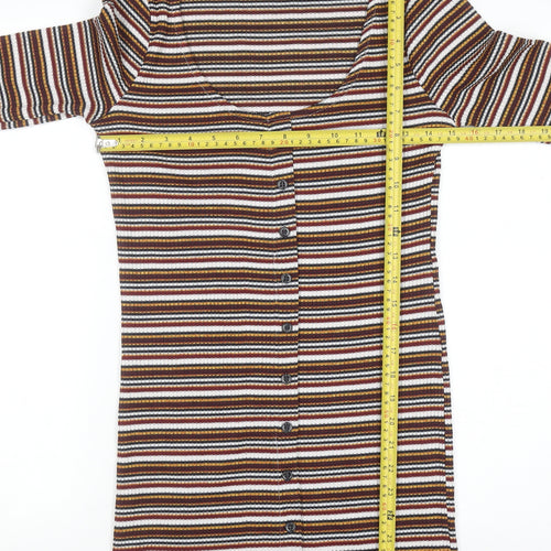 Topshop Women’s Multicoloured Striped Bodycon Dress UK 10 Long Sleeve