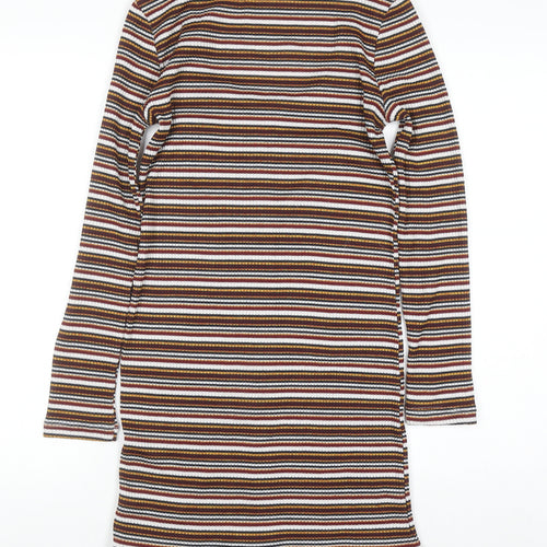Topshop Women’s Multicoloured Striped Bodycon Dress UK 10 Long Sleeve