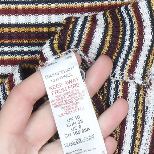 Topshop Women’s Multicoloured Striped Bodycon Dress UK 10 Long Sleeve