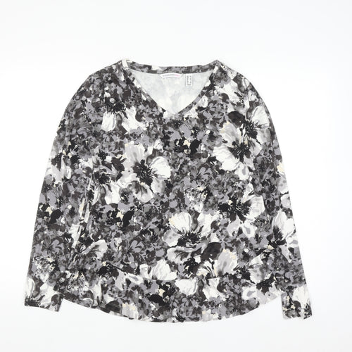 Isaac Mizrahi Live Women’s Grey Floral Long Sleeve V-Neck Top Size S