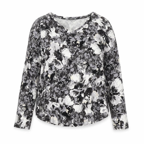 Isaac Mizrahi Live Women’s Grey Floral Long Sleeve V-Neck Top Size S