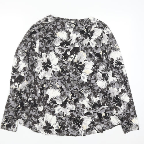 Isaac Mizrahi Live Women’s Grey Floral Long Sleeve V-Neck Top Size S