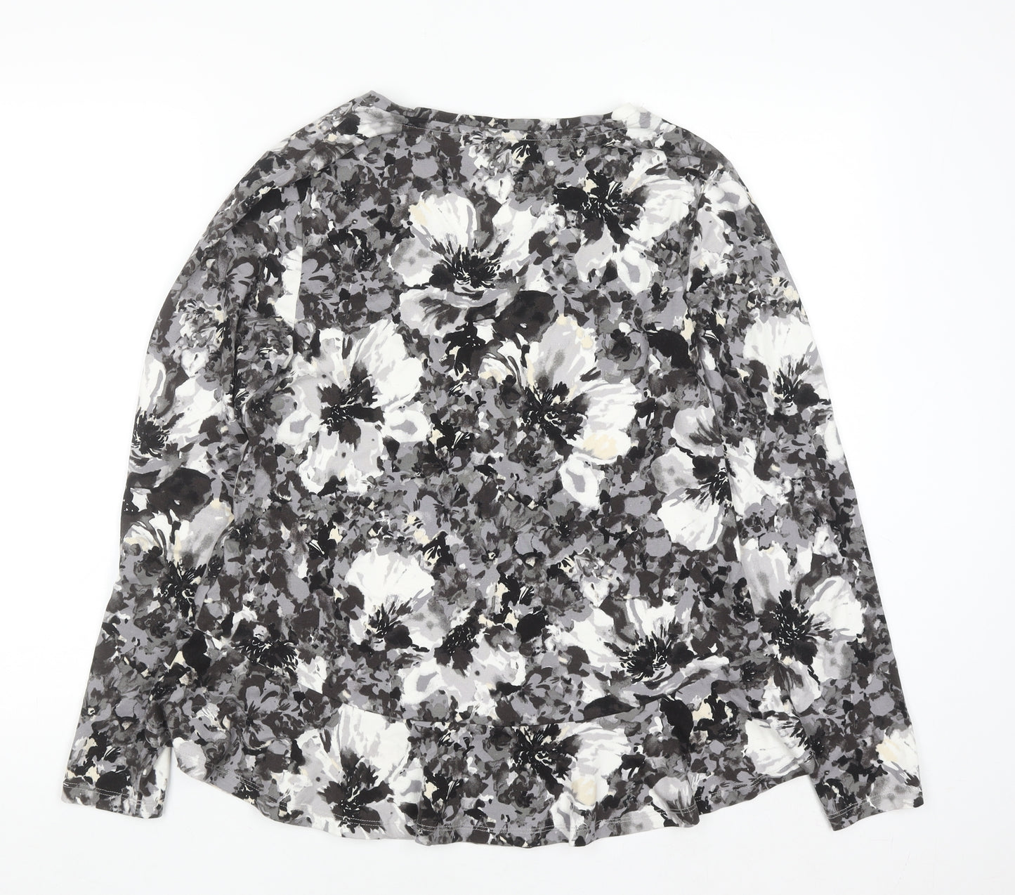 Isaac Mizrahi Live Women’s Grey Floral Long Sleeve V-Neck Top Size S