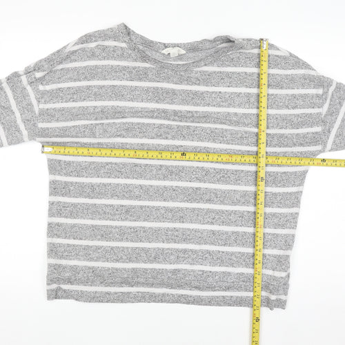 Marks and Spencer Womens Grey Striped Long Sleeve T-Shirt Size 16