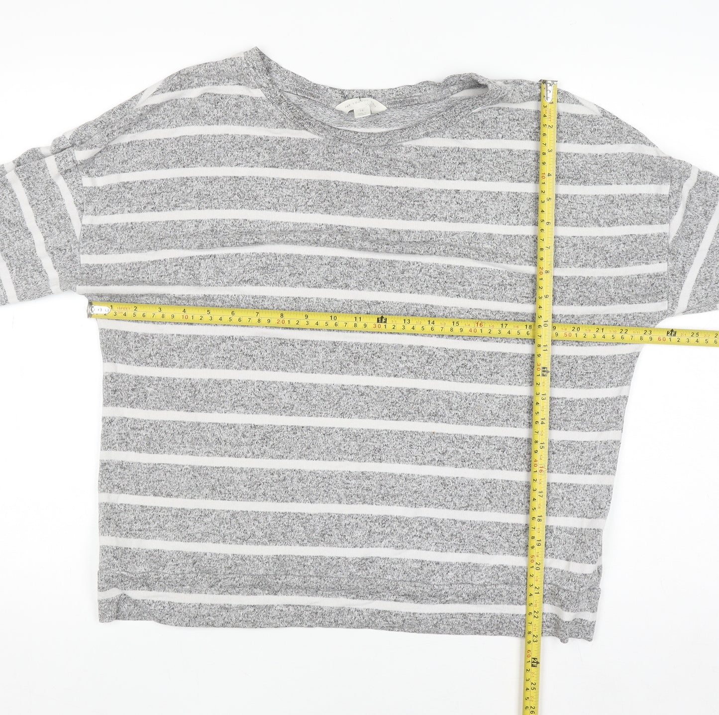 Marks and Spencer Womens Grey Striped Long Sleeve T-Shirt Size 16