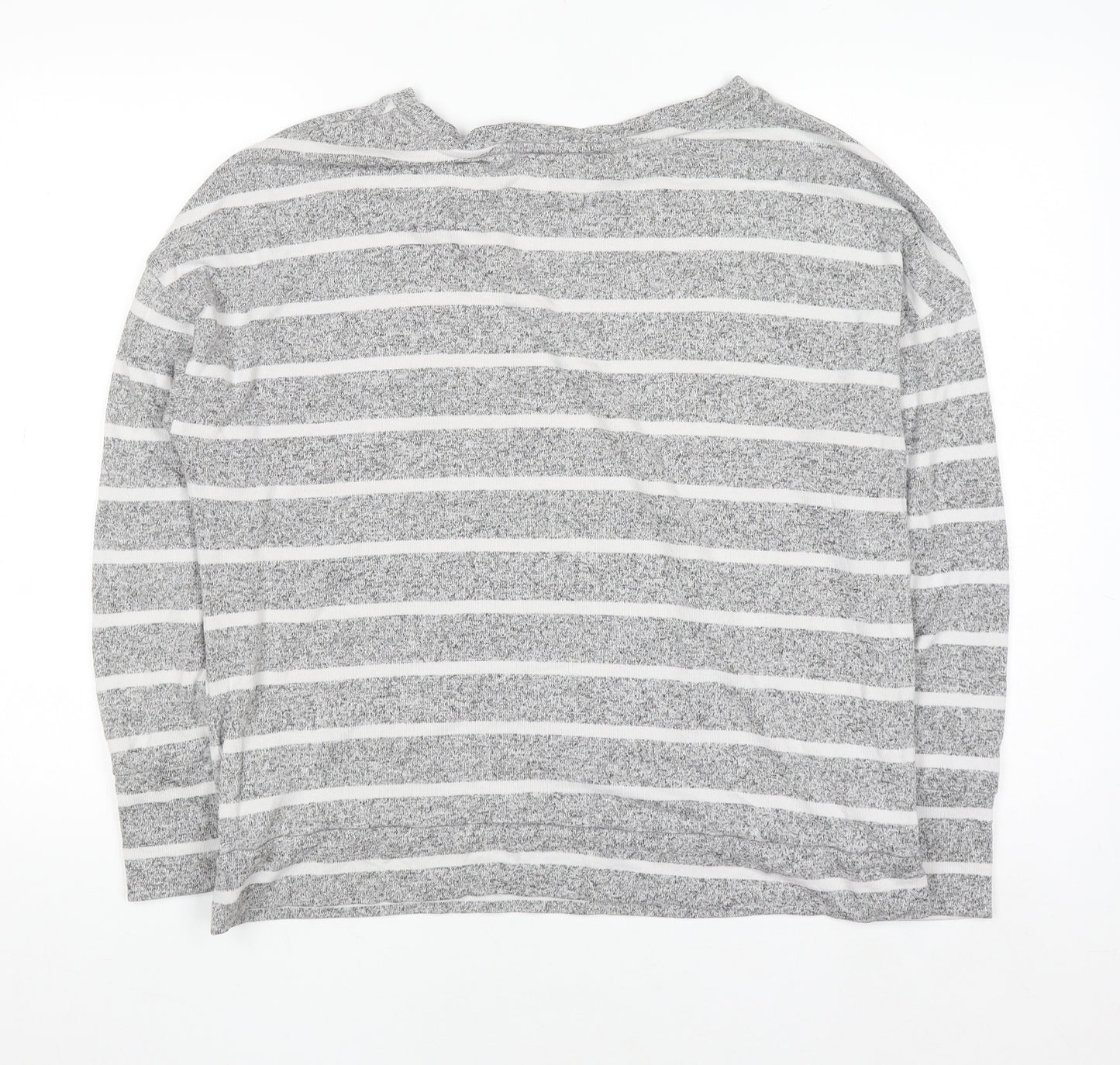 Marks and Spencer Womens Grey Striped Long Sleeve T-Shirt Size 16