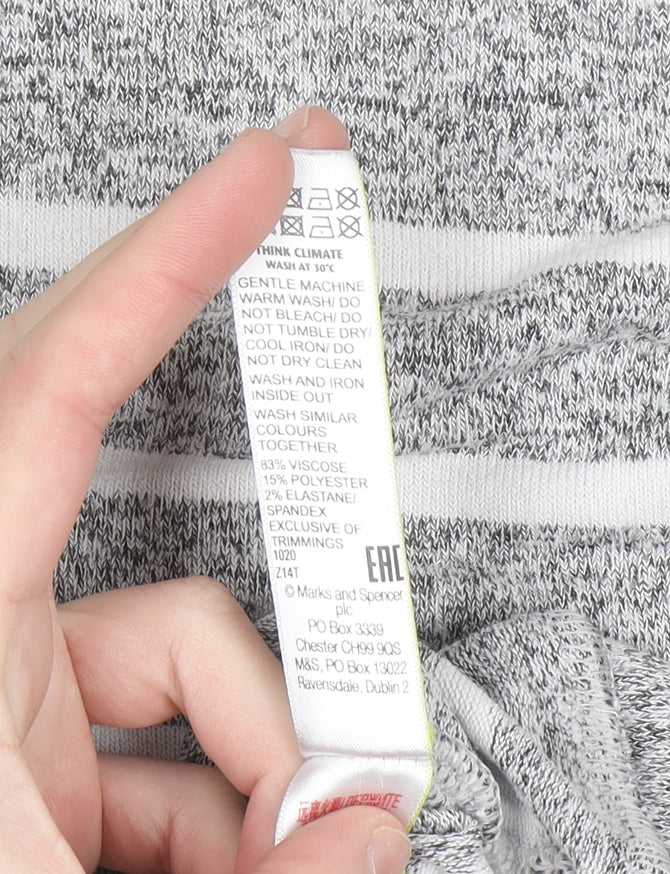Marks and Spencer Womens Grey Striped Long Sleeve T-Shirt Size 16