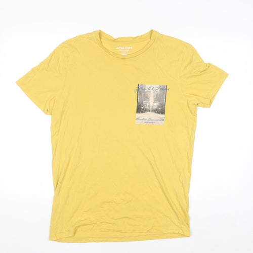 Jack & Jones Mens Yellow Graphic Print Regular Fit T-Shirt M