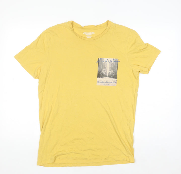 Jack & Jones Mens Yellow Graphic Print Regular Fit T-Shirt M