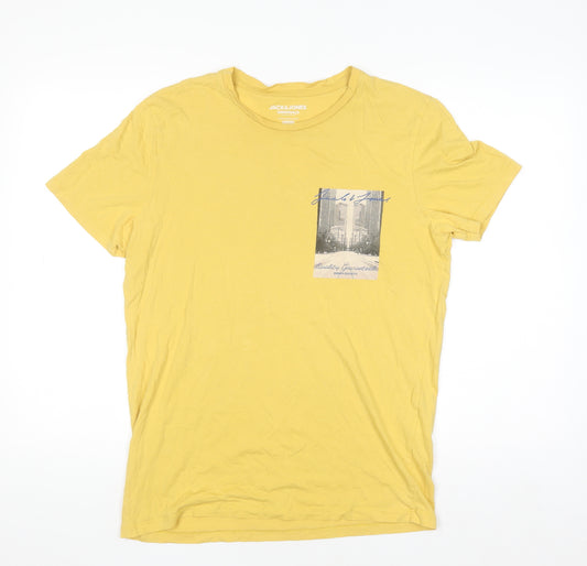 Jack & Jones Mens Yellow Graphic Print Regular Fit T-Shirt M