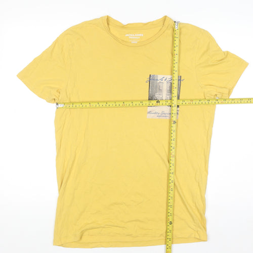 Jack & Jones Mens Yellow Graphic Print Regular Fit T-Shirt M
