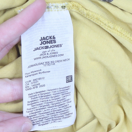 Jack & Jones Mens Yellow Graphic Print Regular Fit T-Shirt M